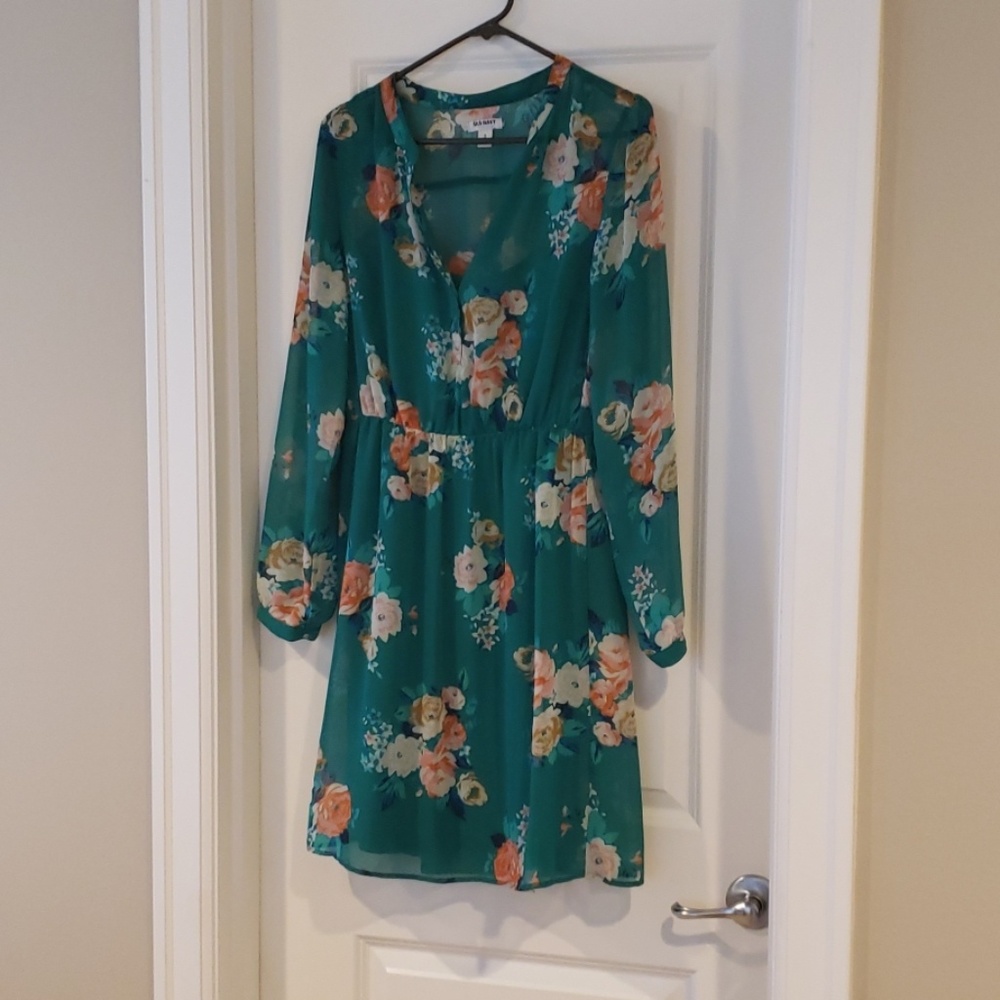 Green floral knee length dress